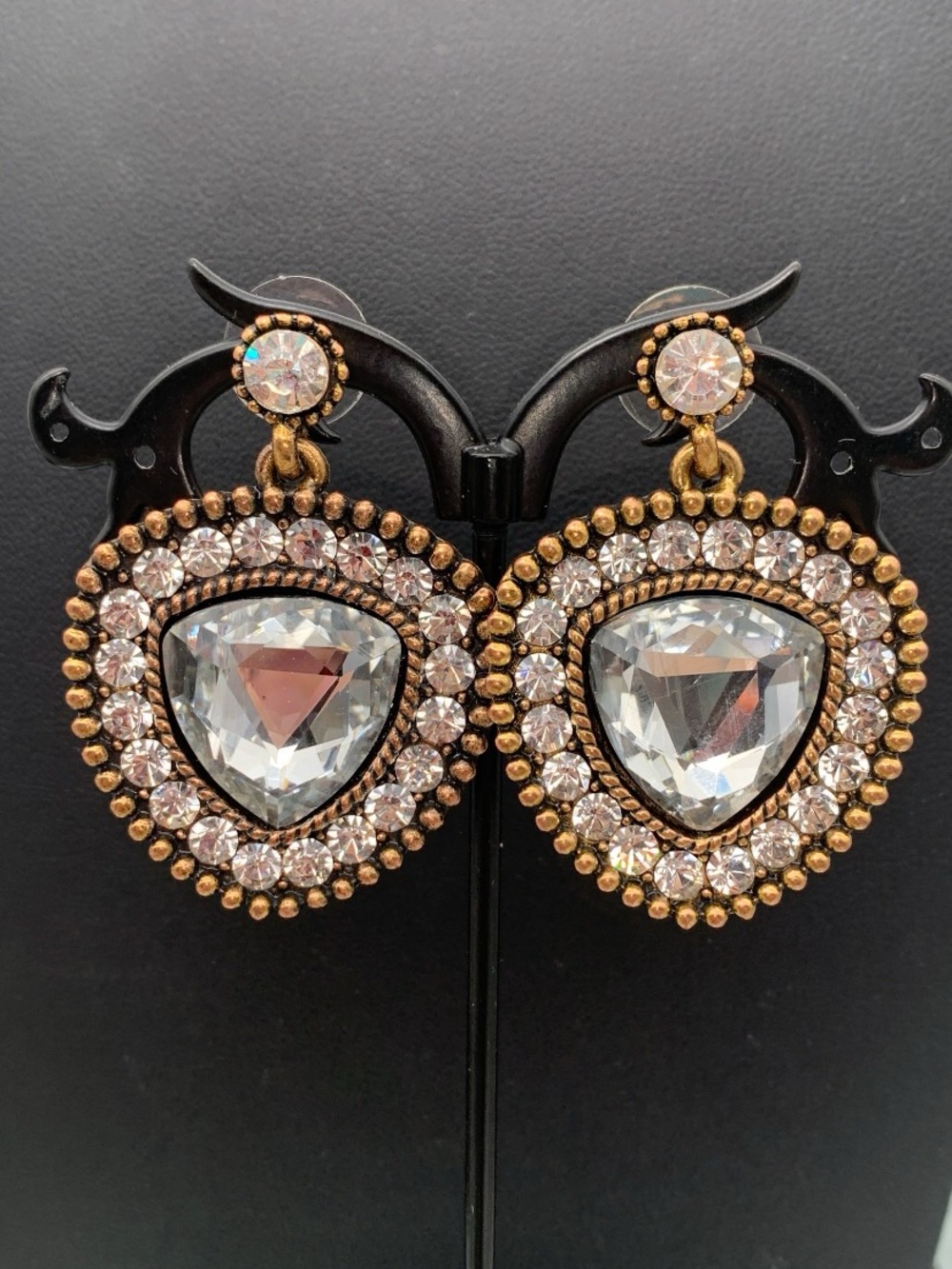 Crystal Rhinestone Drop Statement Earrings Clear Crystal rhinestone Gold Toned